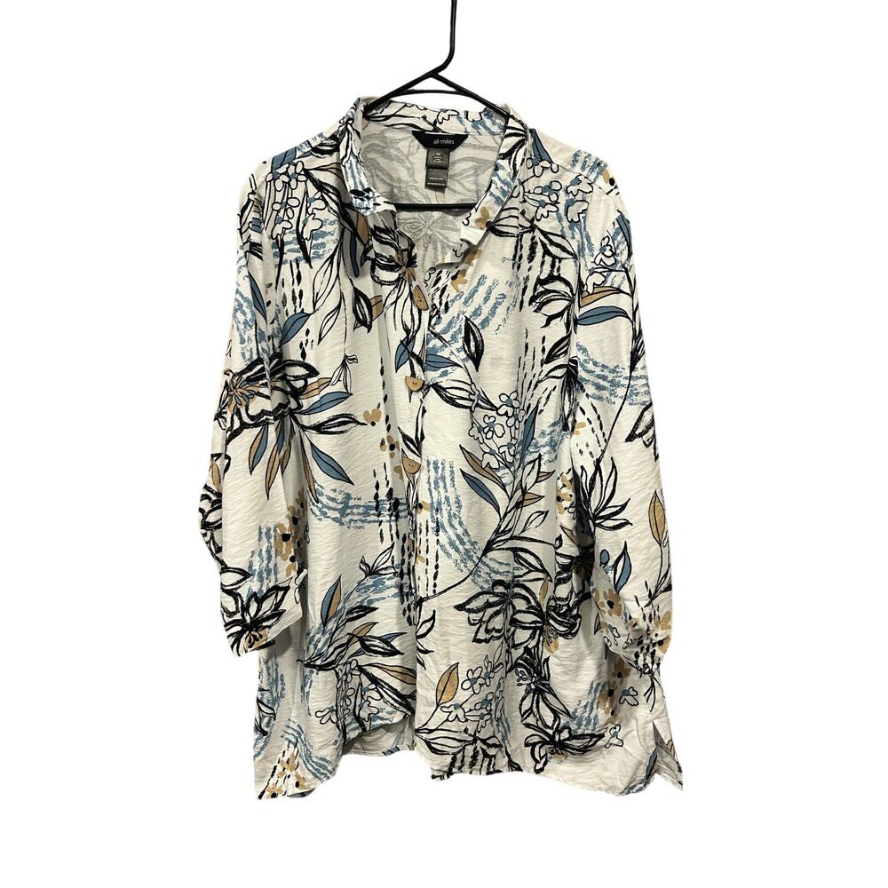 Ali Miles white button down shirt 3/4 sleeve wire collar top Women's 2x